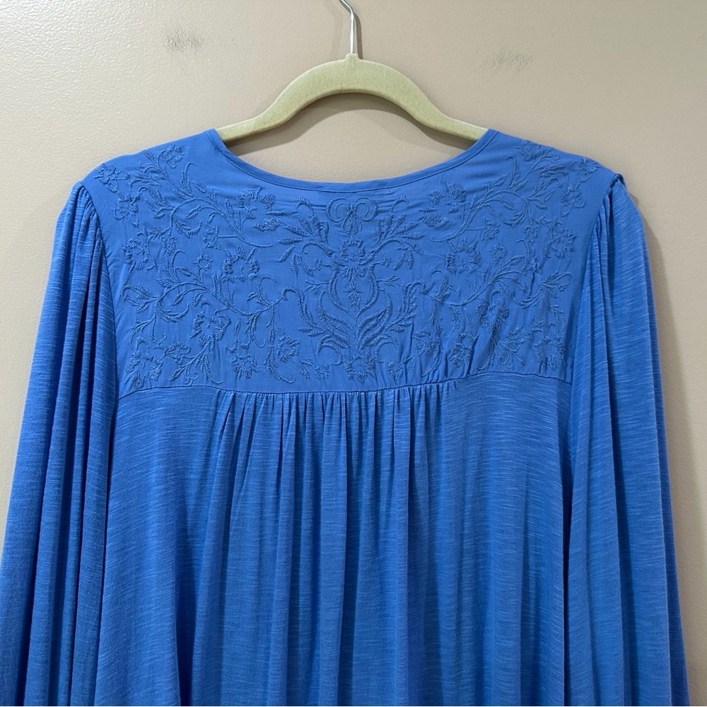 Democracy Women 2X Blouse Blue Embroidered Boho Peasant Long Sleeve Top - Picture 6 of 8